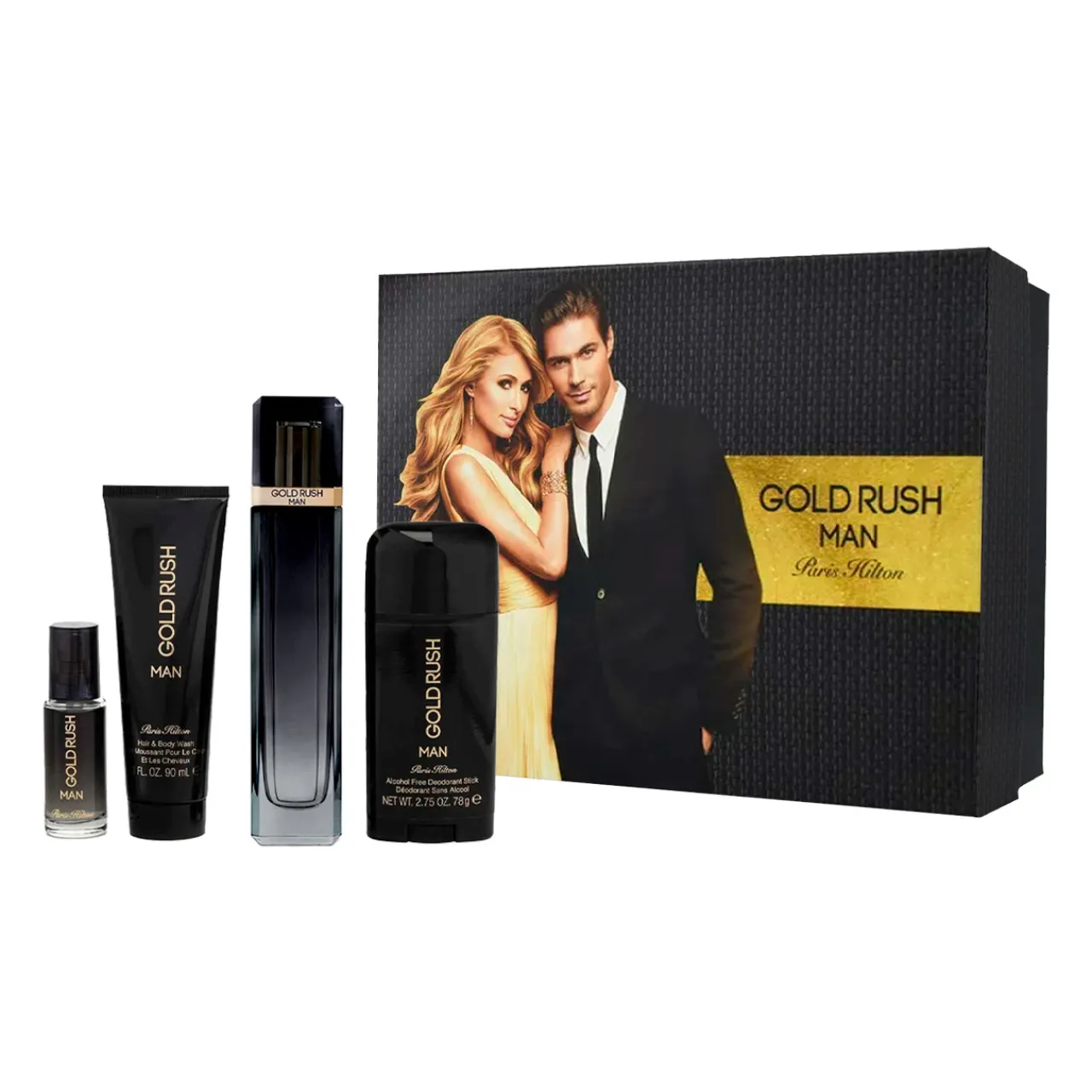 Gold Rush Estuche 4 Piezas Hombre by EDT 100 ml + Gel p/bañar 90 ml + Desodorante + Mini 15ml-Paris Hilton Online