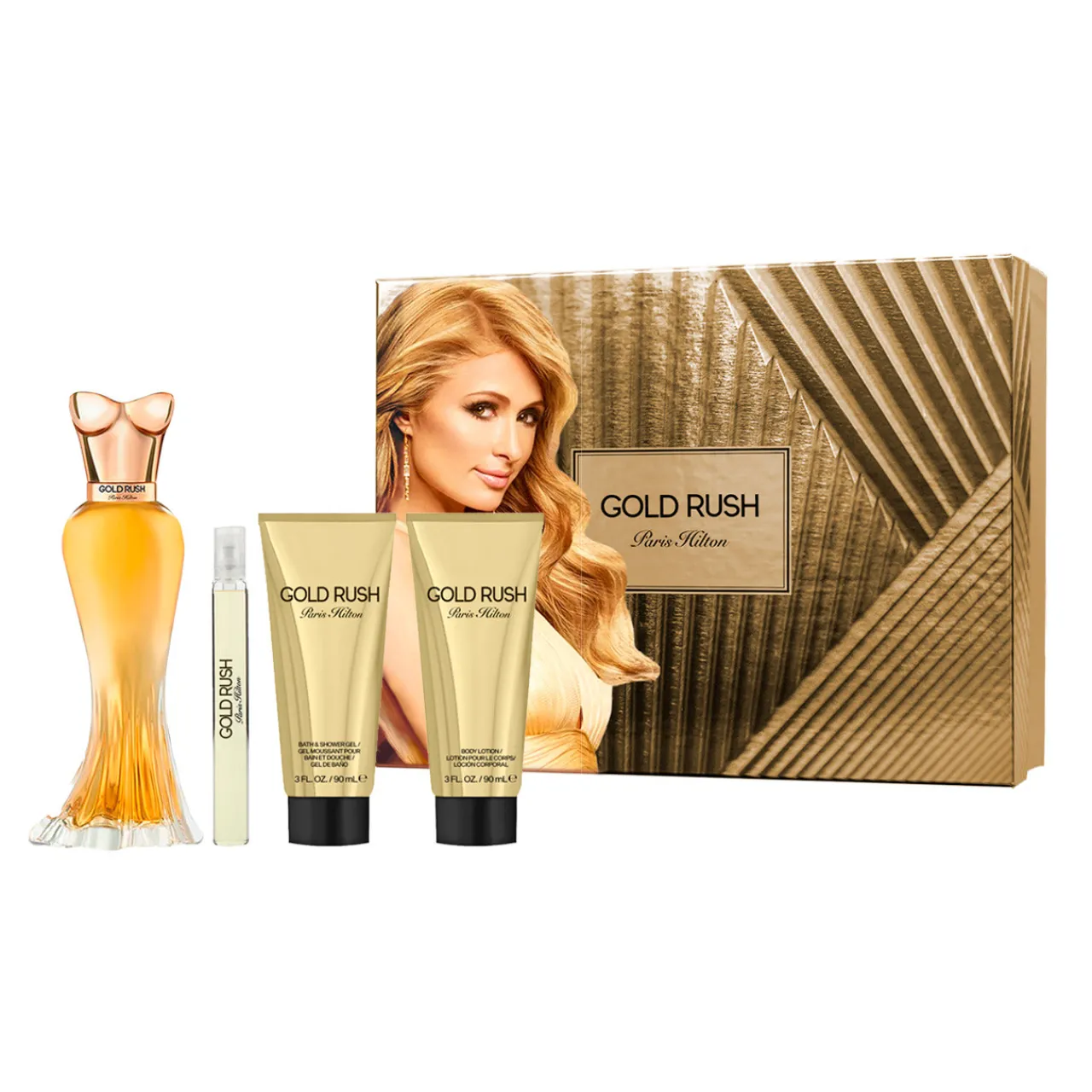 Gold Rush Estuche 4 Piezas Dama by EDP 100ml + Crema Corporal 90ml + Gel de ducha + Mini 10ml-Paris Hilton New